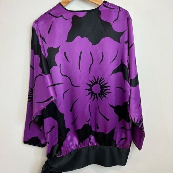 VTG Oscar De La Renta Purple Swirl Black Waist Kaftan Long Sleeve Top Medium - Picture 5 of 10